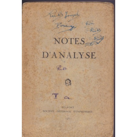 Notes d'analyse, Société générale d'imprimerie Belfort, 1935 - édition rare, grammaire, manuels de français, édition rare