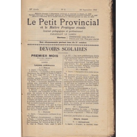 Devoirs scolaires, Le petit Provincial et le Maître Pratique réunis, journal pédagogique, 1912 - pédagogie, journaux