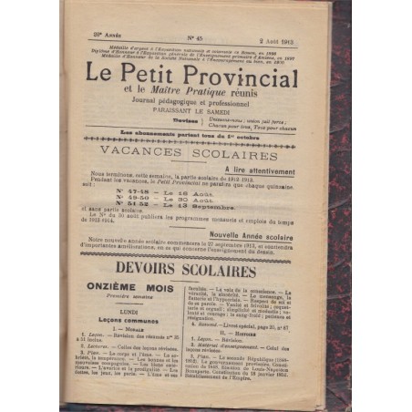 Devoirs scolaires, Le petit Provincial et le Maître Pratique réunis, journal pédagogique, 1912 - pédagogie, journaux