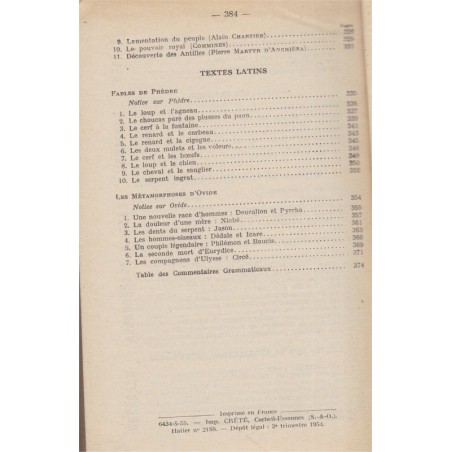 Le français expliqué, classe de 5e, Chappon et Vauquelin, 1954 - manuel de littérature