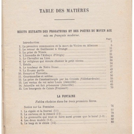 Les textes français du programme classe de 6e, Calvet et Lamy, 1934 - prosateurs, manuels de français