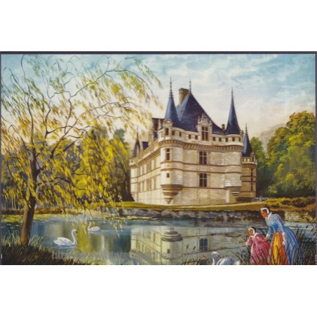 Azay-le-Rideau, châteaux de la Loire - carte postale département 37 Indre-et-Loire, illustrateurs
