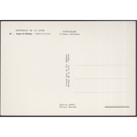 Azay-le-Rideau, châteaux de la Loire - carte postale département 37 Indre-et-Loire, illustrateurs