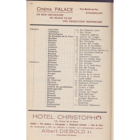 Carnet d'adresses de la Garnison de Strasbourg 1923, Cercle militaire - alsatiques, annuaire Armée