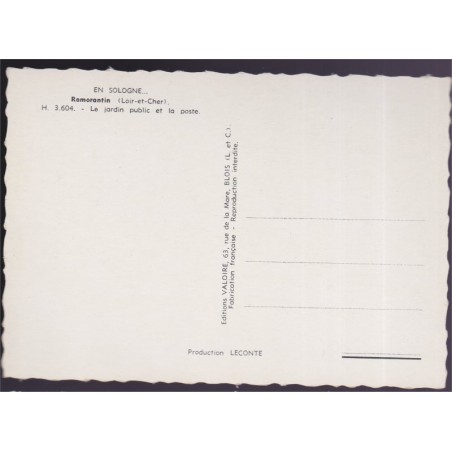 Romorantin, le jardin public et la poste - carte postale département 41 Loir-et-Cher, Sologne