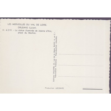 Orléans, la statue illuminée de Jeanne d'Arc, carte postale département 45 Loiret - Jeanne d'Arc,