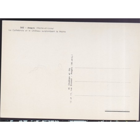 Angers, la cathédrale et le château surplombant la Maine - carte postale département 49 Maine-et-Loire