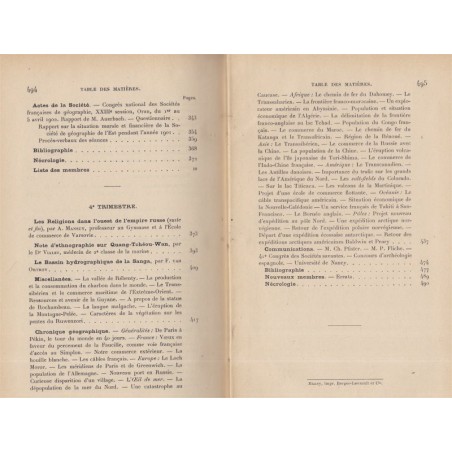 Société de Géographie de l'Est, bulletin trimestriel, 1902 - Russie, ethnologie, Madagascar, Chine,