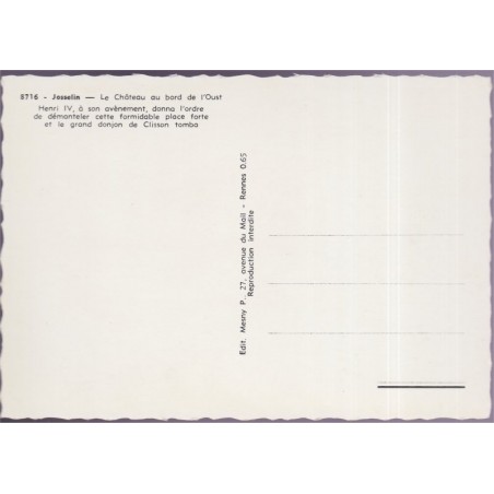 Josselin, le château au bord de l'Oust - carte postale département Morbihan, Bretagne, châteaux