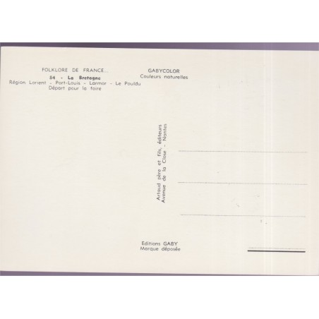 La Bretagne, folklore de France - carte postale département Morbihan, Bretagne, animaux