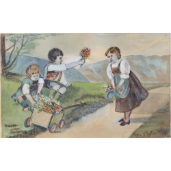 Aquarelle, deux enfants et...