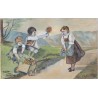 Aquarelle, deux enfants et la charrette de fleurs, Kloffer, 1939 - Alsace