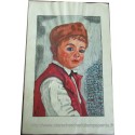 Dessin aquarellé, enfant en costume traditionnel alsacien, Mora, 1944 - Alsace