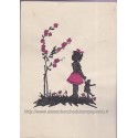 Dessin à l'encre de chine, la petite fille, la poupée et l'oiseau, 1944 - art, petite fille, dessin,