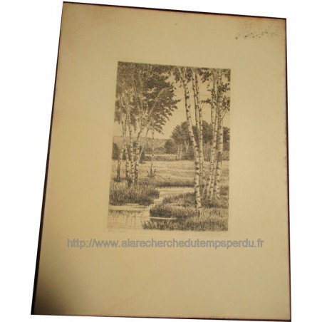Lithographie originale, ruisseau dans la clairière - art, graveurs