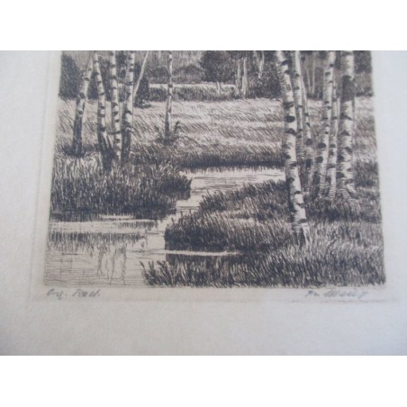Lithographie originale, ruisseau dans la clairière - art, graveurs