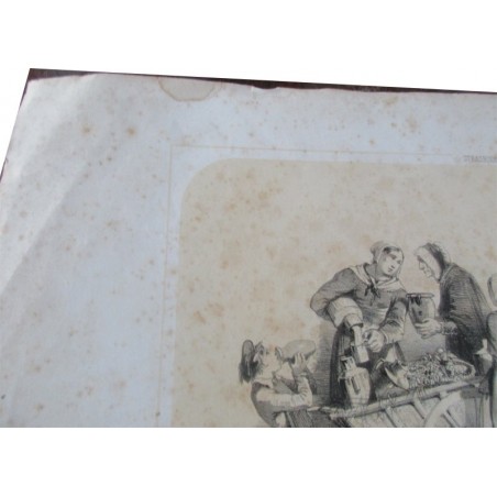 Gravure, Strasbourg, laitière, Vogel et Emile Lemaître, 1840 - Alsace, métiers, graveur