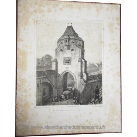 Gravure, Strasbourg, la porte blanche intérieure, Th. Müller et Simon, XIXe siècle - art, graveur