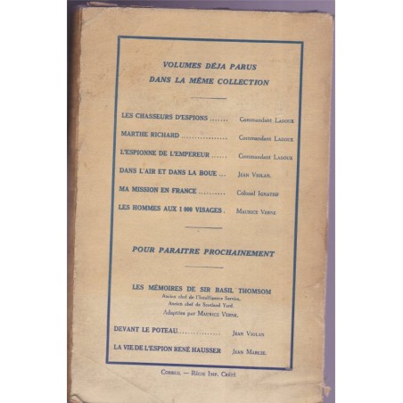 La guerre secrète en Alsace, Commandant Ladoux, 1934 - guerre 1914-1918, roman espionnage