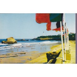 Biarritz, les drapeaux de l'Hôtel du Palais et le phare - carte postale département Pyrénées-Atlantiques