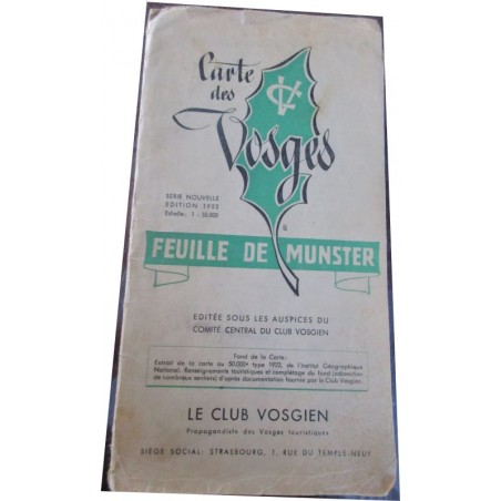 Carte des Vosges, feuille de Munster, 1952, Le Club Vosgien - tourisme Alsace