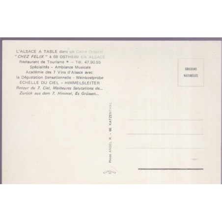 Ostheim, restaurant chez Félix - carte postale département Haut-Rhin, carte publicitaire, restaurants, folklore alsacien