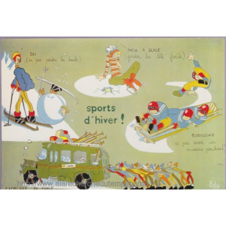 sports d'hiver, - carte postale humoristique, sports