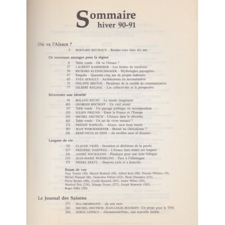 Saisons d'Alsace N°110, où va l'Alsace, 1990 - régionalisme, revues alsatiques