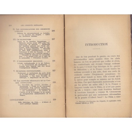 Les libertés rhénanes, pays rhénans, Sarre, Alsace, Jean de Pange, 1922 - Droit local, politique Alsace, Allemagne