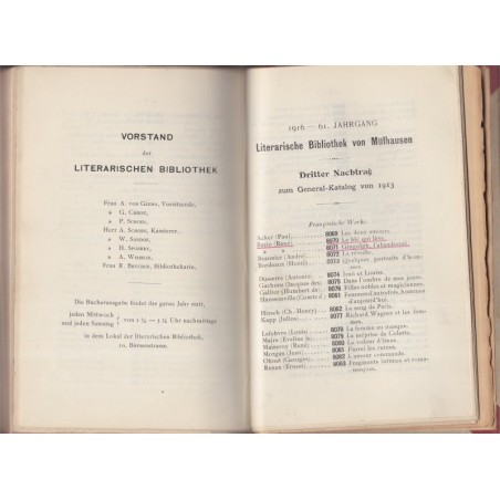 Catalogue de la bibliothèque littéraire de Mulhouse 1913 - littérature, archives Alsace