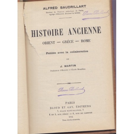 Histoire ancienne, Orient, Grèce, Rome, Alfred Baudrillard, 1914 - Antiquité, manuels d'histoire