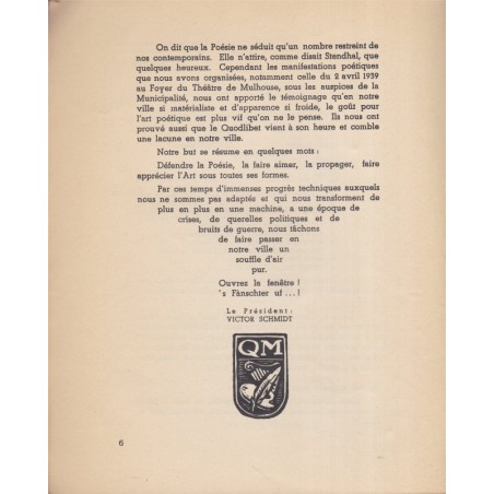 'S Fanschter uf ! Ouvrez la fenêtre ! Victor Schmidt, Quodlibet, 1939 - poète alsacien, livre numéroté, dialecte alsacien