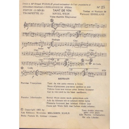 Au rythme populaire, im Volksrhythmus, Fernand Erbsland, 1965 - partitions musique alsacienne, follklore alsacien