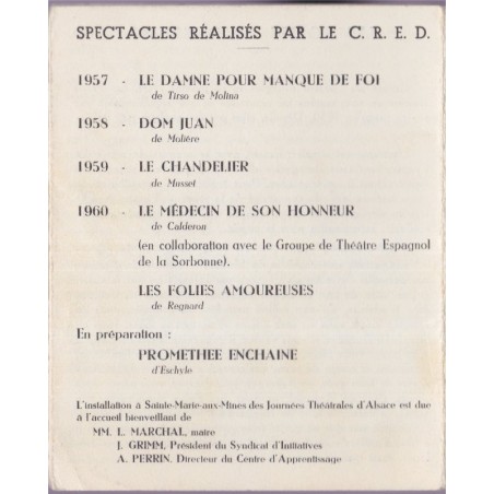 Les folies amoureuses de Regnard, Journées théâtrales d'Alsace 1960 - spectacles, revues théâtre
