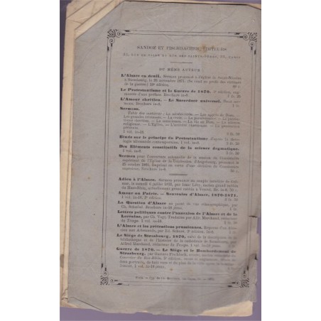 La rançon de l'Alsace, sermon, Lichtenberger, 1872 - religion, guerre franco-prussienne