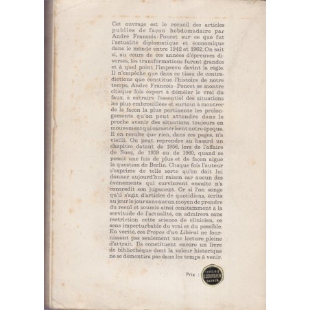Au fil des jours, propos d'un libéral 1942-1962, André François-Poncet, 1962 - politique internationale