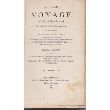 Nouveau voyage autour de ma chambre, 1881, Père Vuillemin - catholicisme, souvenirs chanoine