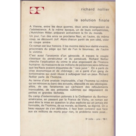 La solution finale, Richard Nollier, 1966 - roman, Shoah, 2e guerre mondiale