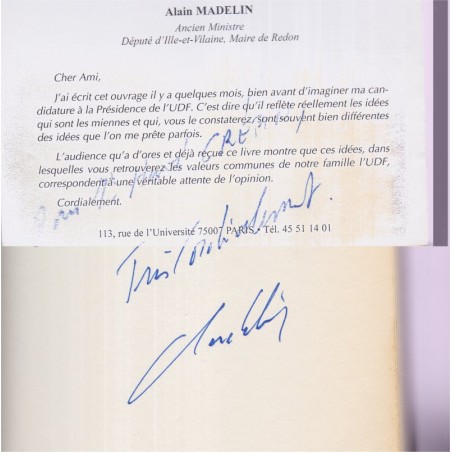 Quand les autruches relèveront la tête, Alain Madelin, 1995 - dédicacé, UDF, libéralisme, politique