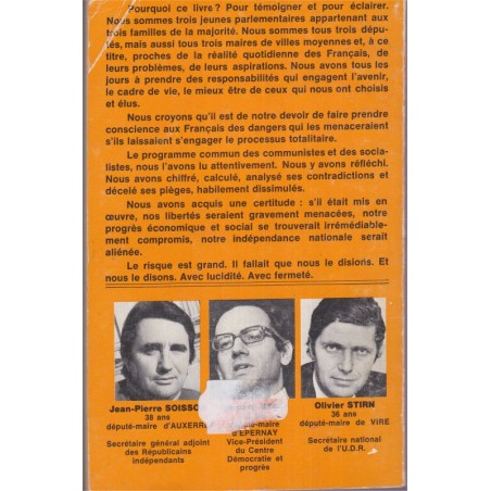 Le piège, comment lire le programme commun, Jean-Pierre Soisson, Bernard Stasi, Olivier Stirn, 1973 - politique, socialistes