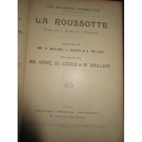 Les grandes opérettes, Niniche, La Roussotte, Surcouf, La Famille Vénus, 1890 - partitions de musique