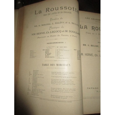 Les grandes opérettes, Niniche, La Roussotte, Surcouf, La Famille Vénus, 1890 - partitions de musique