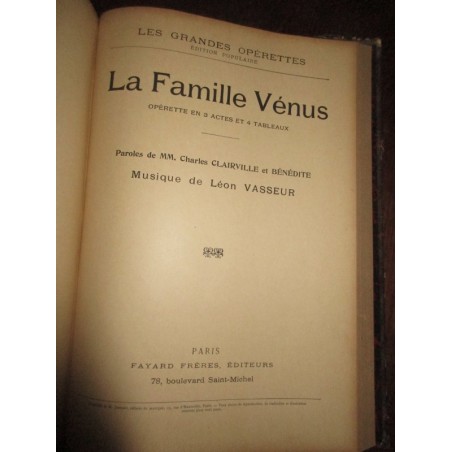 Les grandes opérettes, Niniche, La Roussotte, Surcouf, La Famille Vénus, 1890 - partitions de musique