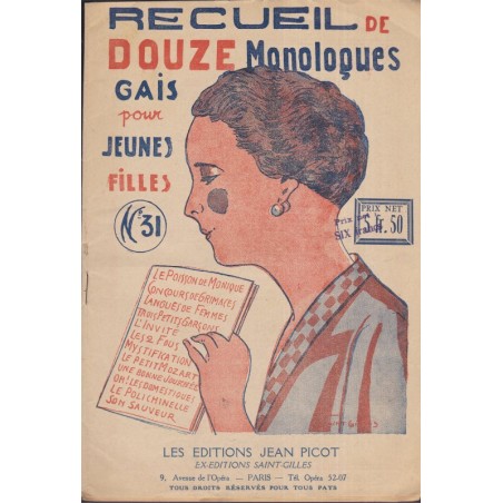 Recueil de douze monologues gais pour jeunes filles n°31, Saint-Gilles, 1920 - récitations Jeunesse
