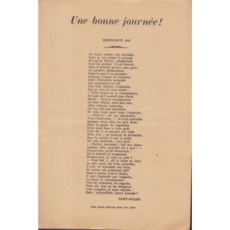 Recueil de douze monologues gais pour jeunes filles n°31, Saint-Gilles, 1920 - récitations Jeunesse