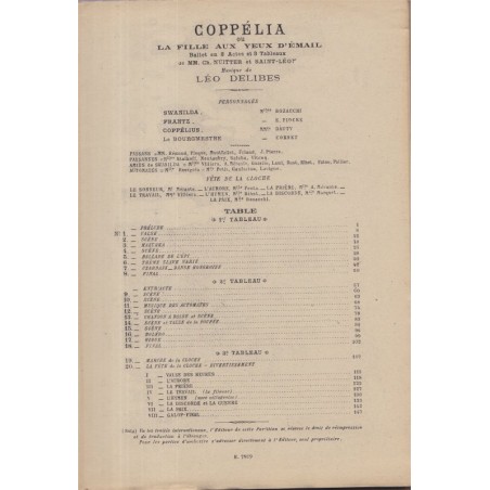 Coppélia, ballet de Nuitter & Saint-Léon, musique de Léo Delibes - partition réduite pour piano