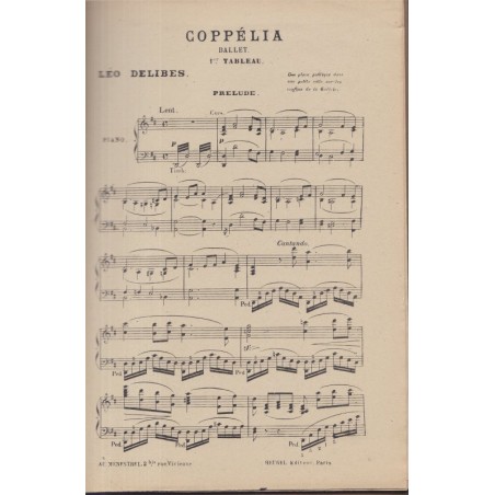Coppélia, ballet de Nuitter & Saint-Léon, musique de Léo Delibes - partition réduite pour piano