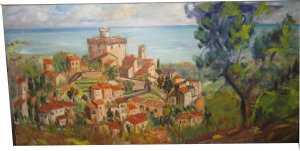 Paula Noailles huile sur toile village provençal